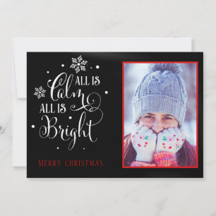 "All is Calm", Elegant Two Sided Photo Christmas Holiday Card