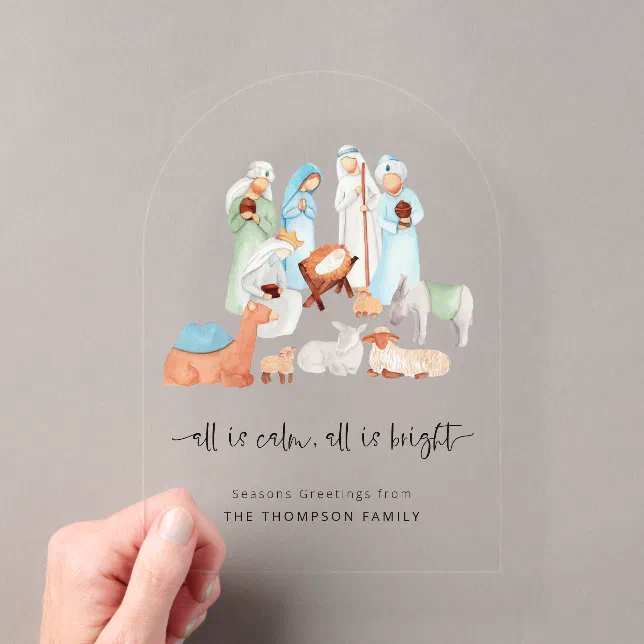All is Calm Nativity Scene Christmas Acrylic Card Invitations | Zazzle