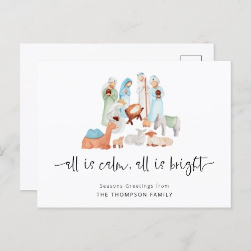 All Is Calm Nativity Seasons Greetings Christmas Holiday Postcard