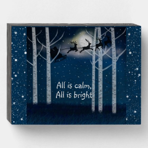 All is calm Santa Silhouette against Night Sky Wooden Box Sign