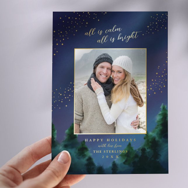 All is Calm - Starry Sky Foil Holiday Photo Card (Creator Uploaded)