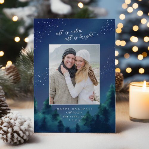 All is Calm _ Starry Sky Silver Foil Holiday Photo