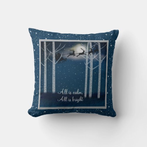 All is Calm Winter Scene with Santa Throw Pillow