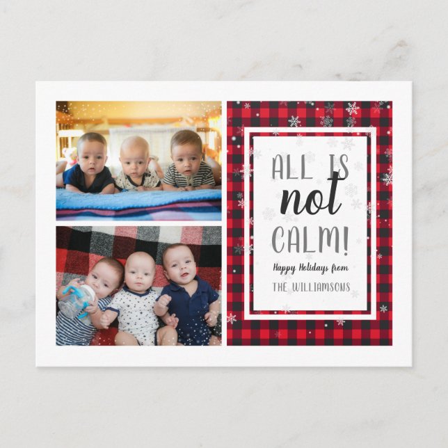 All Is Not Calm! | Christmas Plaid Family Photo Postcard (Front)