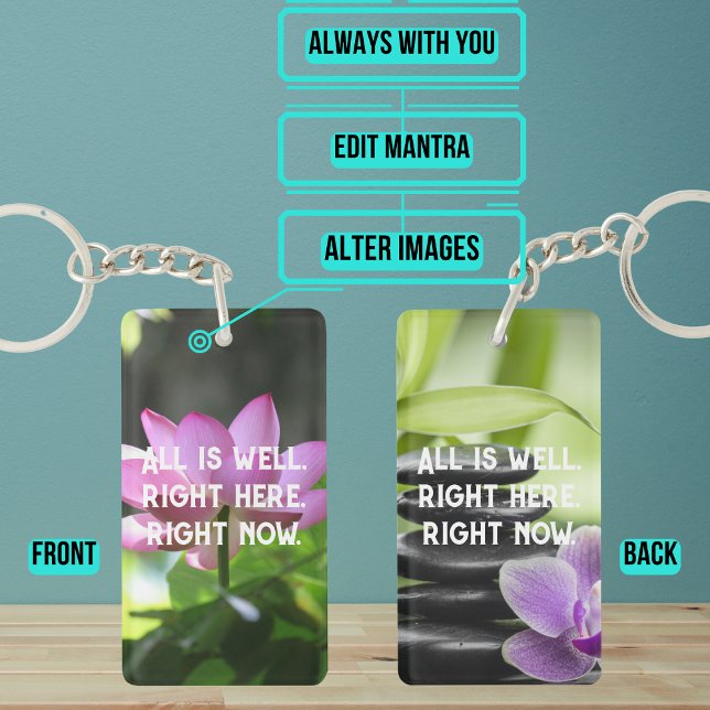 All Is Well Manta Note to Self Keychain (Mantras can be any words or phrases used to promote positive feelings or general well-being.)