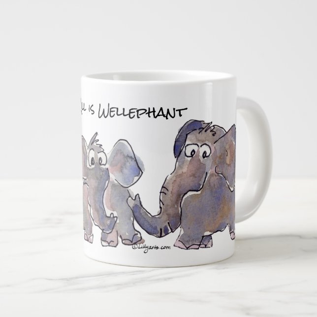 All is Wellephant 3 Cartoon Elephants Large Coffee Mug (Front Right)