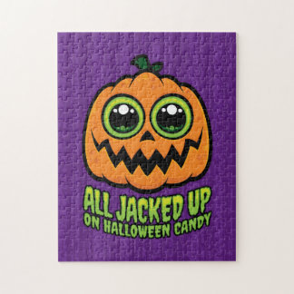 All Jacked Up on Halloween Candy Funny Pumpkin Jigsaw Puzzle