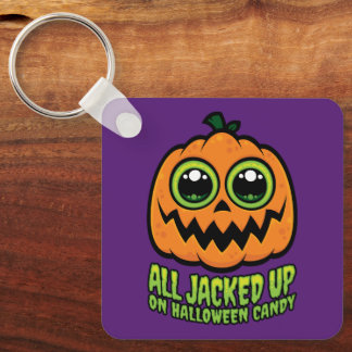 All Jacked Up on Halloween Candy Funny Pumpkin Keychain
