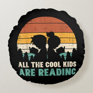 All Kids Are Reading Retro Read Book Lover Boys Gi Round Pillow