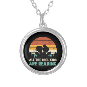 All Kids Are Reading Retro Read Book Lover Boys Gi Silver Plated Necklace