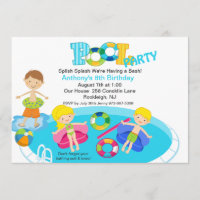 All Kids Blue Pool Party Birthday Invitation