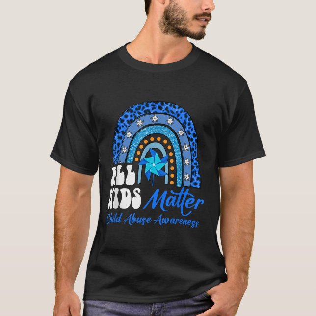 All Kids- Pinwheel Blue Rainbow Child Abuse Awaren T-Shirt (Front)