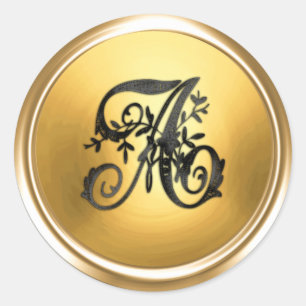 All Letter Black and Gold Ornate Initial Monogram Classic Round Sticker