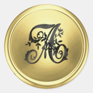 All Letter Black Gold 2 Ornate Initial Monogram  Classic Round Sticker
