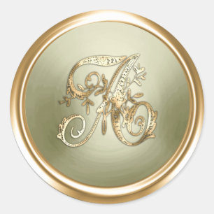All Letter Gold and Gray 2 Ornate Monogram Classic Round Sticker