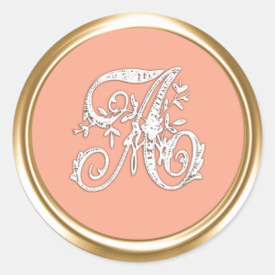 All Letter White and Any Color Ornate Monogram Classic Round Sticker