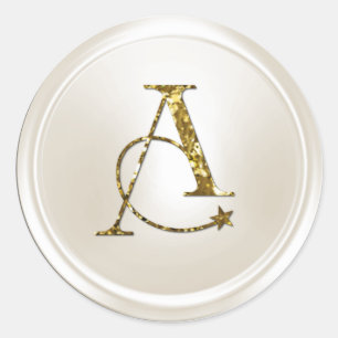 ALL Letters Gold and Ivory Star Monogram Classic Round Sticker
