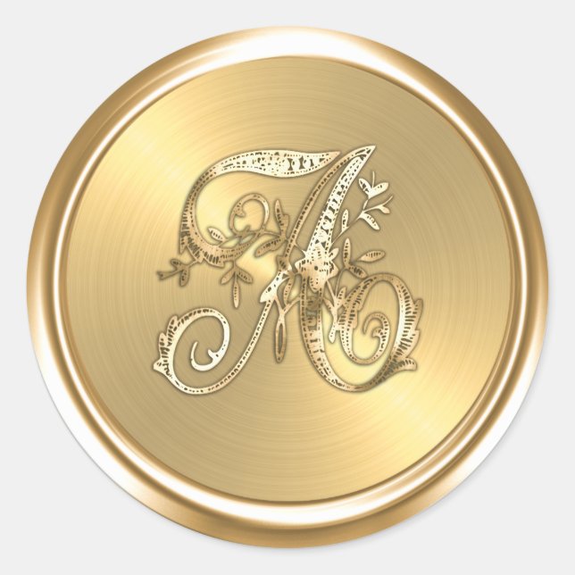 All Letters Gold Ornate Monogram  Classic Round Sticker (Front)
