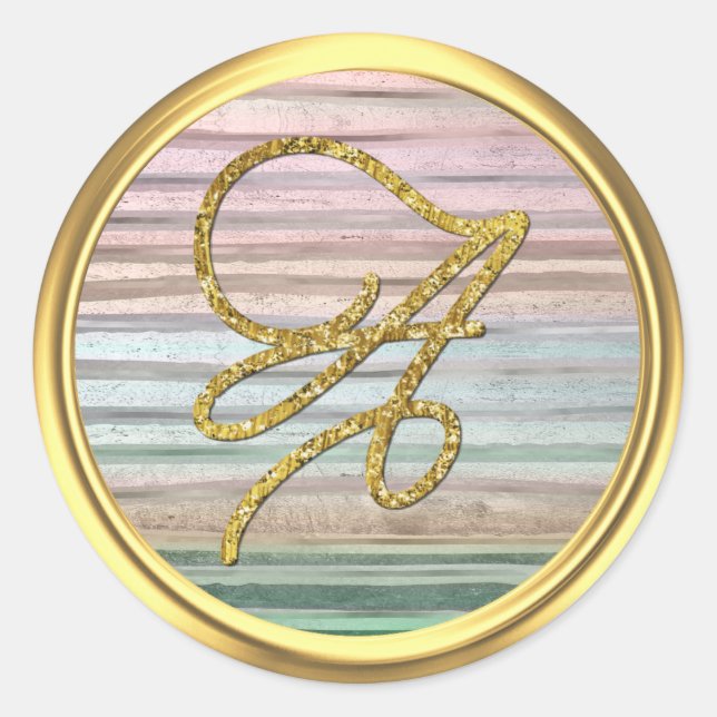All Letters Here Pastel Stripe Gold Script Classic Round Sticker (Front)