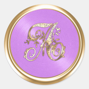 All Letters Lavender Gold Ornate Monogram Classic Round Sticker