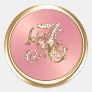 All Letters Pink Gold Ornate Monogram Classic Round Sticker