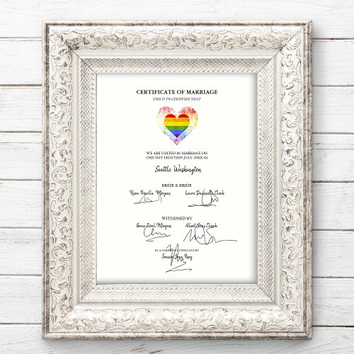 All LGBT Wedding Certificate Pride Rainbow Heart Poster