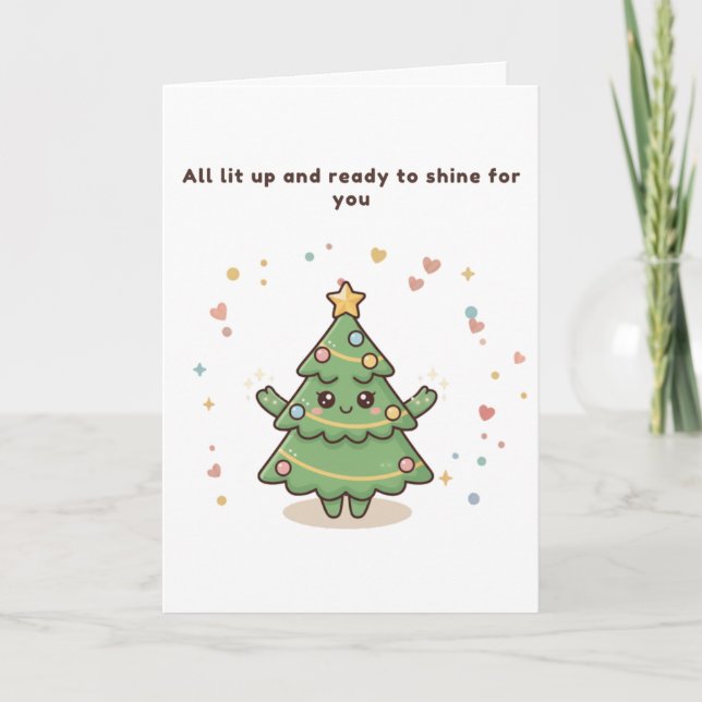 All Lit Up Cute Puchi Dōshi Christmas Tree Card (Front)