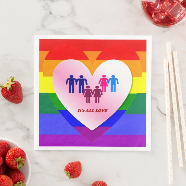 All Love Pride Heart Couples Paper Dinner Napkins (Insitu)