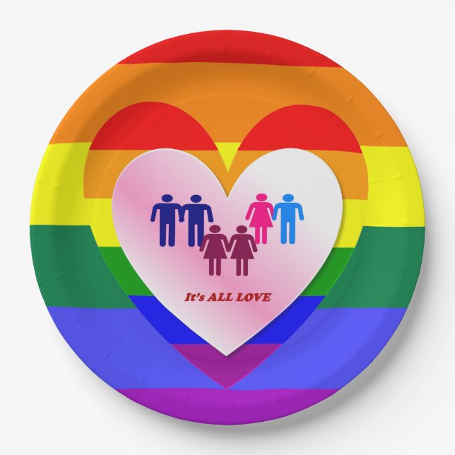 All Love Pride Heart Couples Paper Plates (Front)