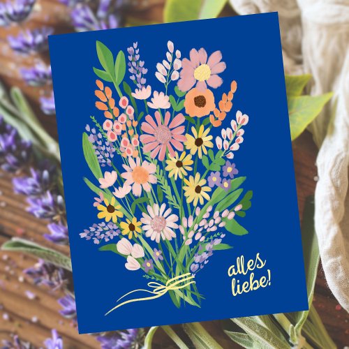 All love wild flowers sweet Gouache congratulation Postcard