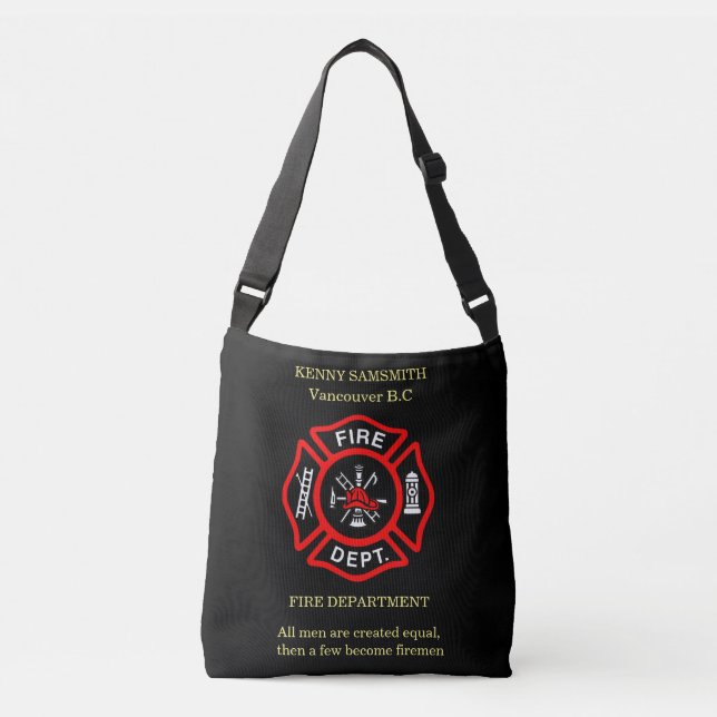 All men are created equal, a few become firemen  crossbody bag (Front)
