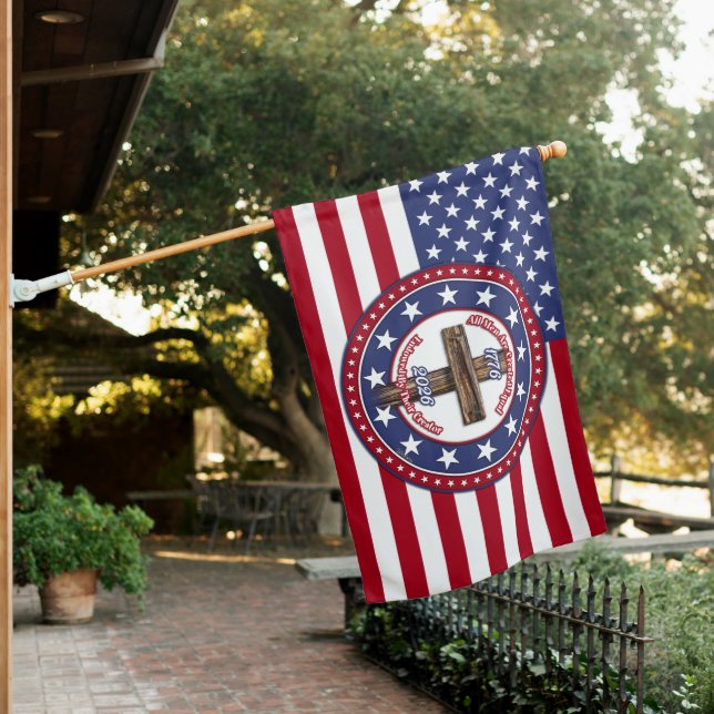 All Men Are Created Equal Endowed Rugged Cross House Flag (In SItu)