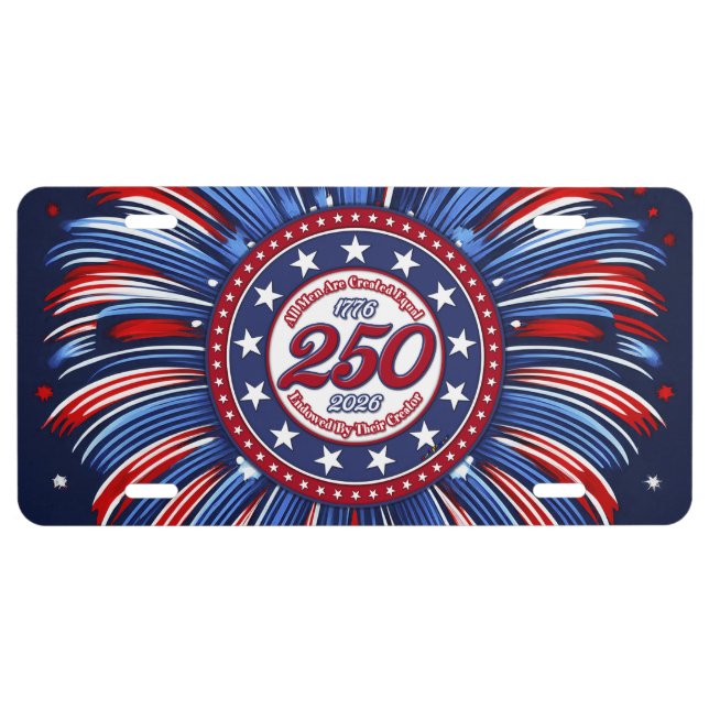 All Men Are Created Equal Graphic Firework Pop RWB License Plate (Front)