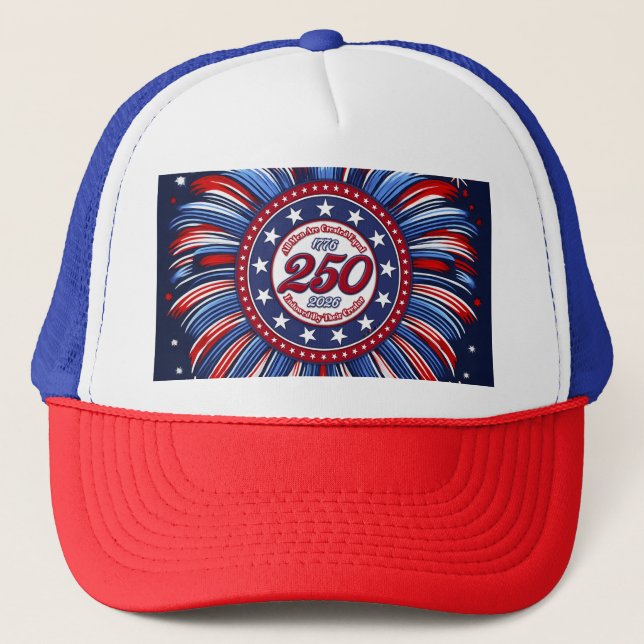 All Men Are Created Equal Graphic Firework Pop RWB Trucker Hat (Front)