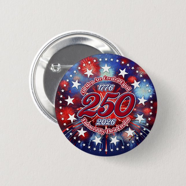  All Men Are Created Graphic Fireworks Burst Button (Front & Back)