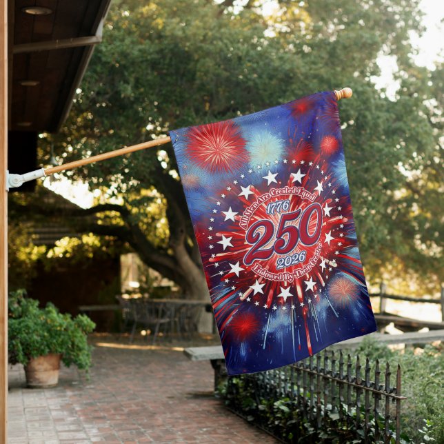  All Men Are Created Graphic Fireworks Burst House Flag (In SItu)