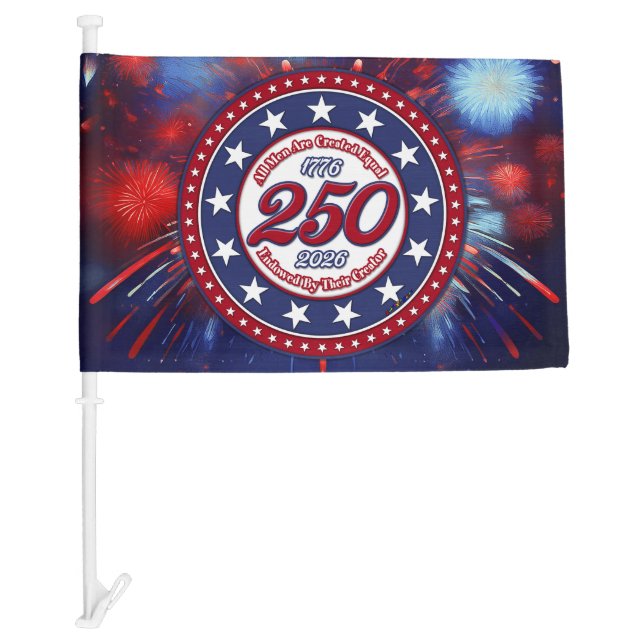  All Men Are Created Graphic Fireworks Burst RWB Car Flag (Front)