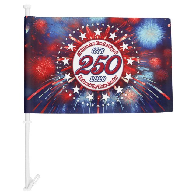  All Men Are Created Graphic Fireworks Burst White Car Flag (Front)