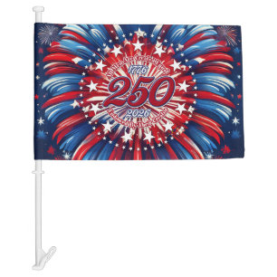 All Men Red White Blue Graphic Fireworks Car Flag