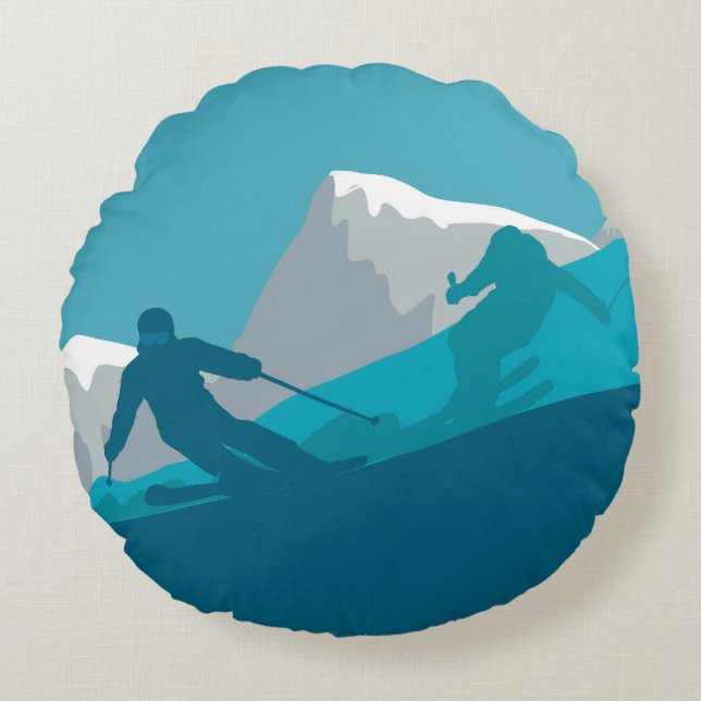 All Mountain Skiing   Round Pillow (Front)