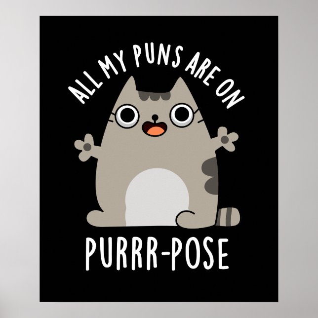 All My Puns Are On Purr-pose Funny Cat Pun Dark BG Poster (Front)
