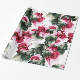 All Occasion Abstract Crimson and Sage Green Water Wrapping Paper