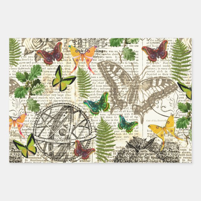 All Occasion Antique Look  Butterflies and Ferns Wrapping Paper Sheets (Front)