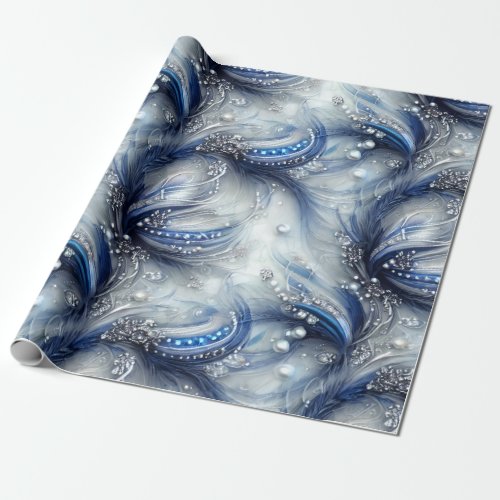 All_Occasion Bejeweled Blue White Pearly Beautiful Wrapping Paper