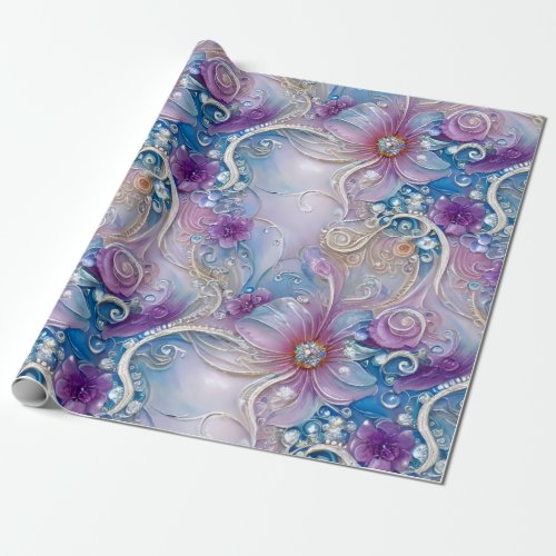 All_Occasion Bejeweled Blue White Purple Beautiful Wrapping Paper