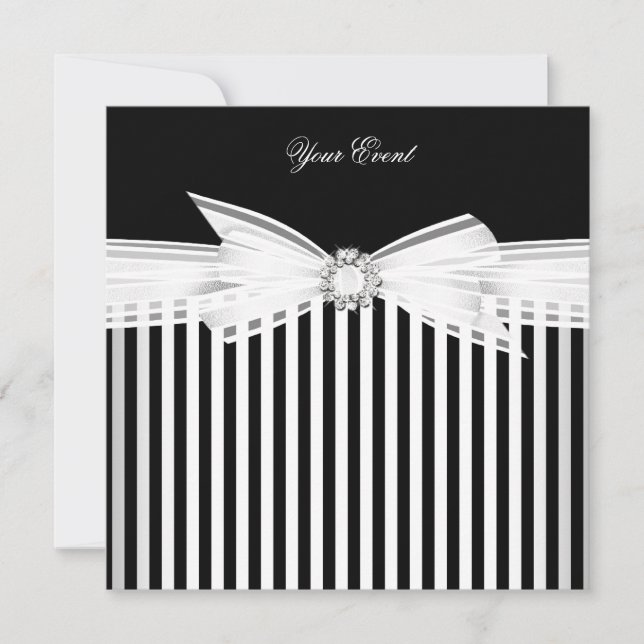 All Occasion Black Bow White Stripe Party (2) Invitation (Front)