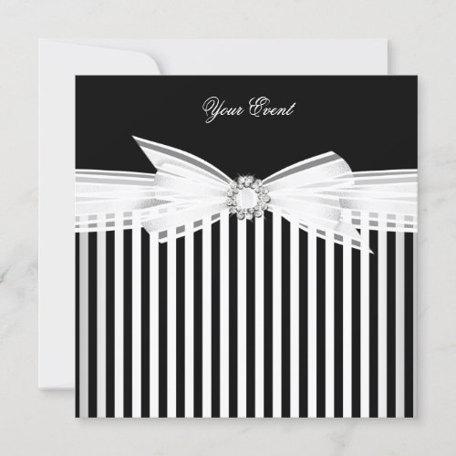 All Occasion Black Bow White Stripe Party 2 Invitation