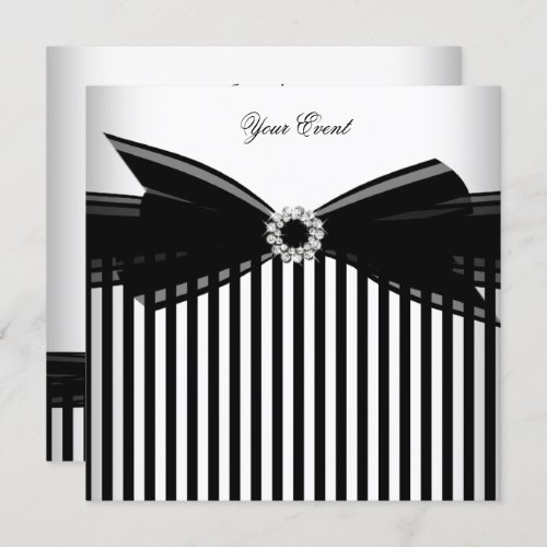 All Occasion Black Bow White Stripe Party Invitation