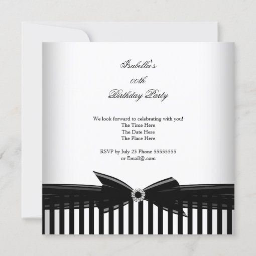 All Occasion Black Bow White Stripe Party Invitation | Zazzle