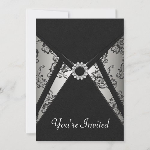 All Occasion Black Damask Invitation Template